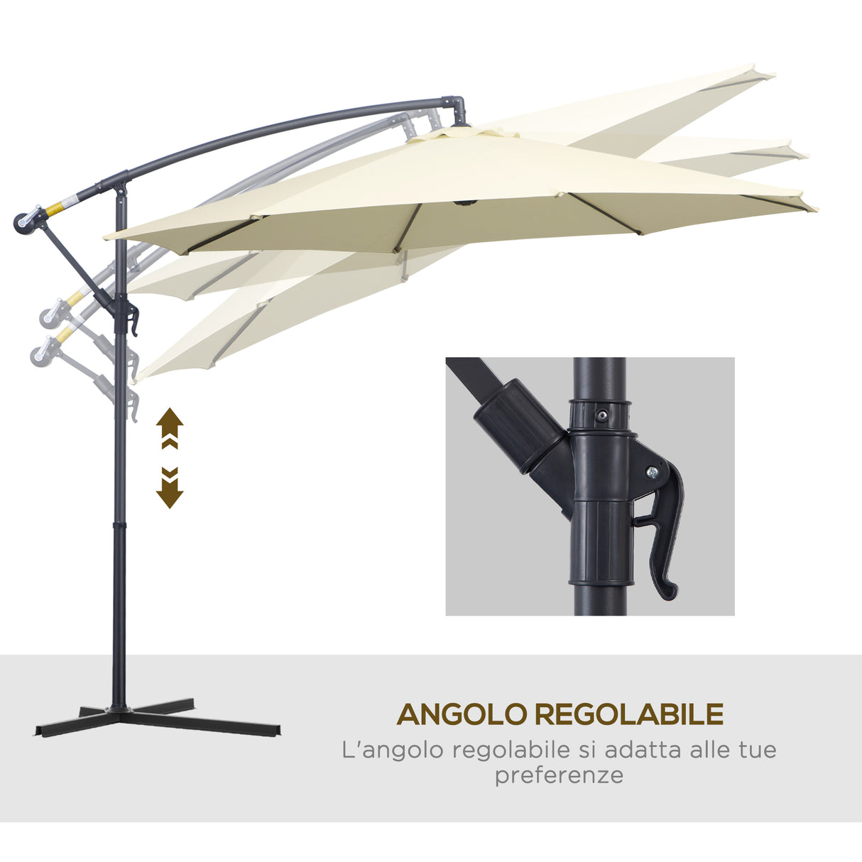 easycomfort easycomfort ombrellone parasole decentrato da giardino da spiaggia ferro 3m beige