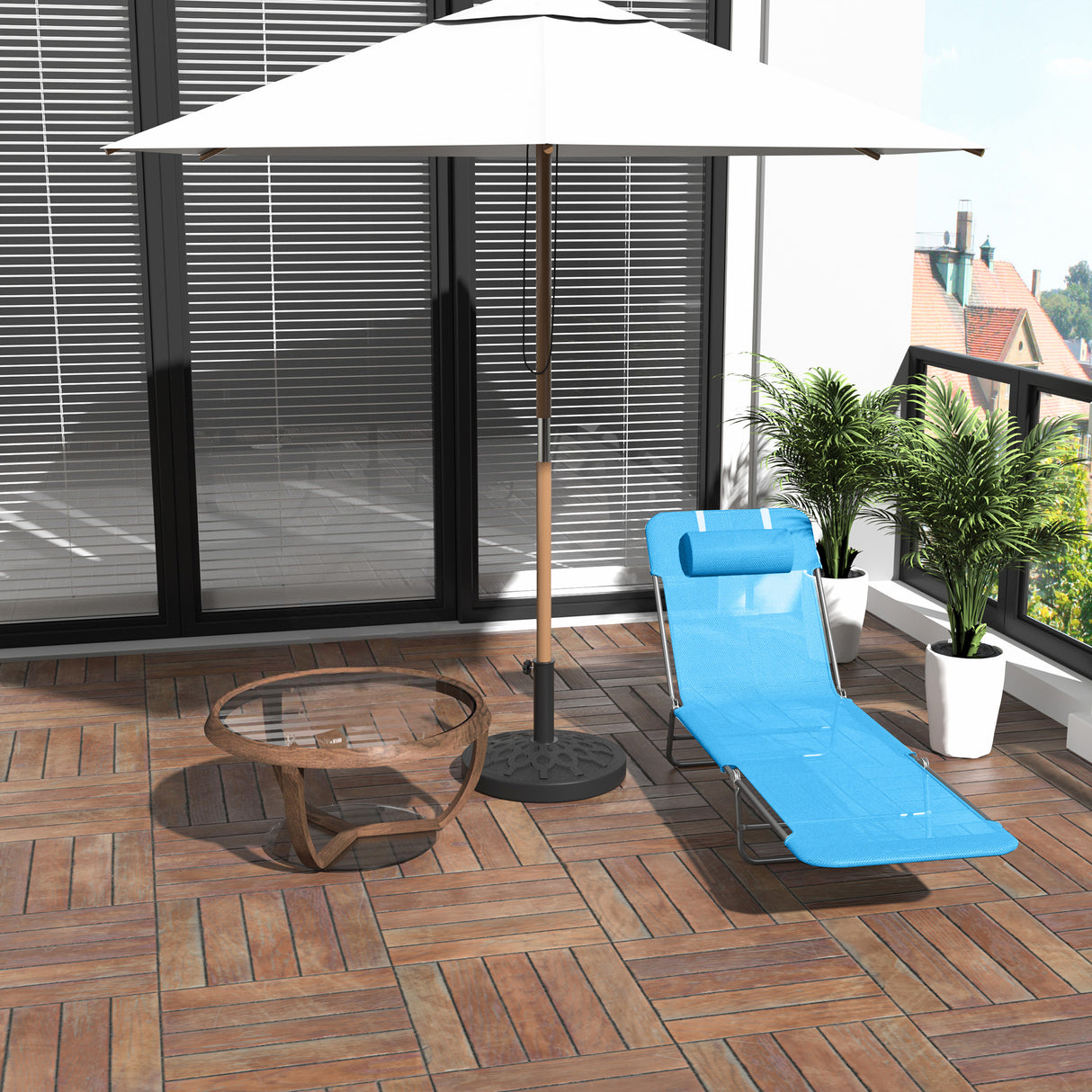 easycomfort lettino prendisole pieghevole con schienale reclinabile e cuscino 182x56x24.5cm