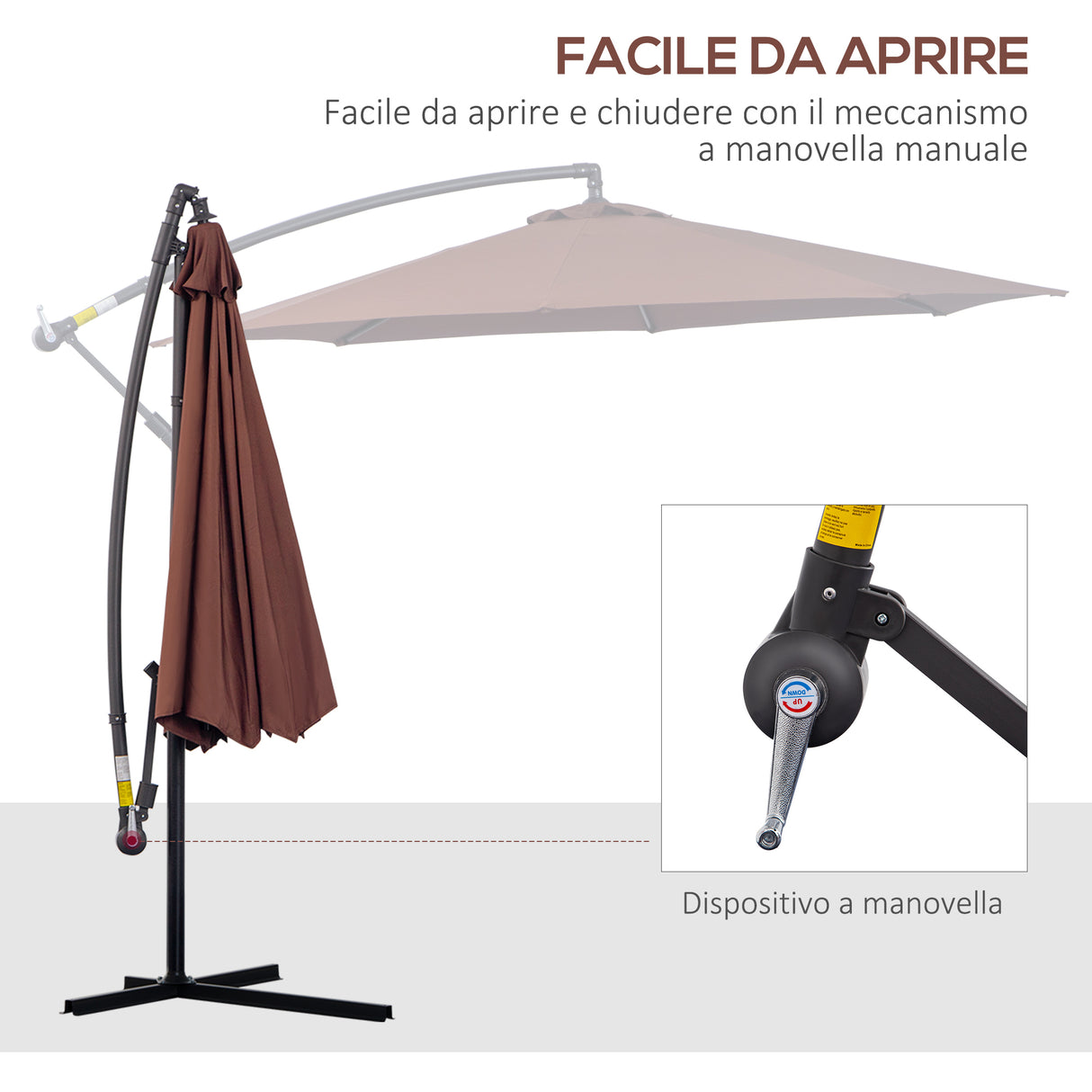 easycomfort easycomfort ombrellone parasole decentrato da giardino con angolo inclinabile in metallo e poliestere caffe 3 2.6m