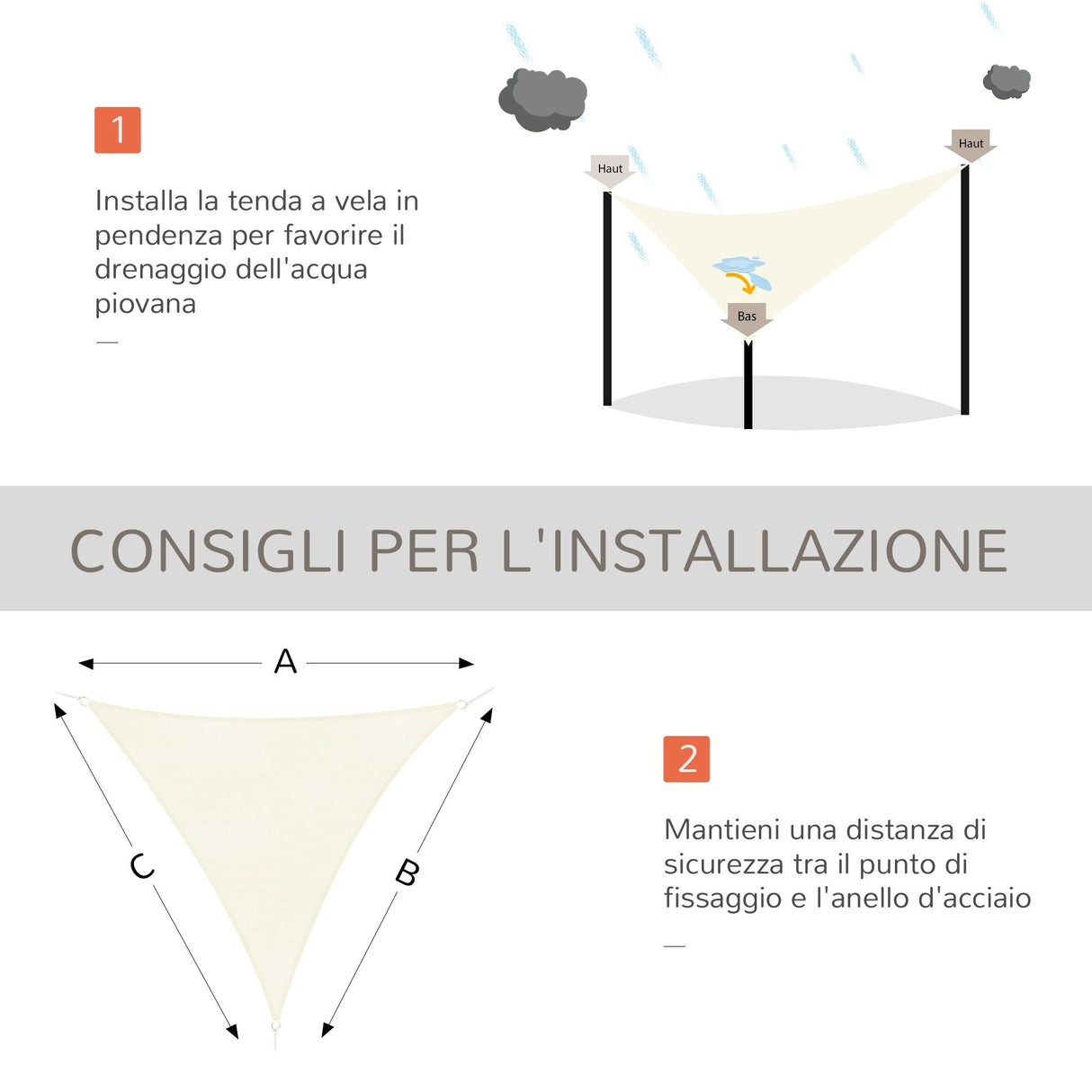 easycomfort easycomfort tenda da sole triangolare a vela bianco crema 3x3x3m