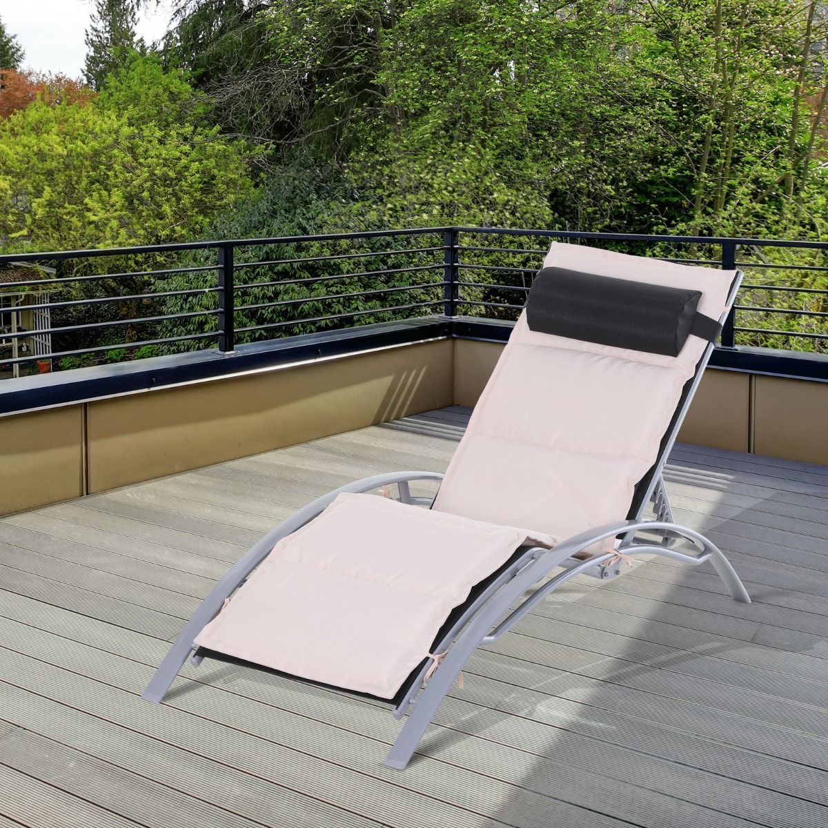 easycomfort easycomfort lettino sdraio pieghevole reclinabile con materassino e poggiatesta telaio in alluminio bianco e nero