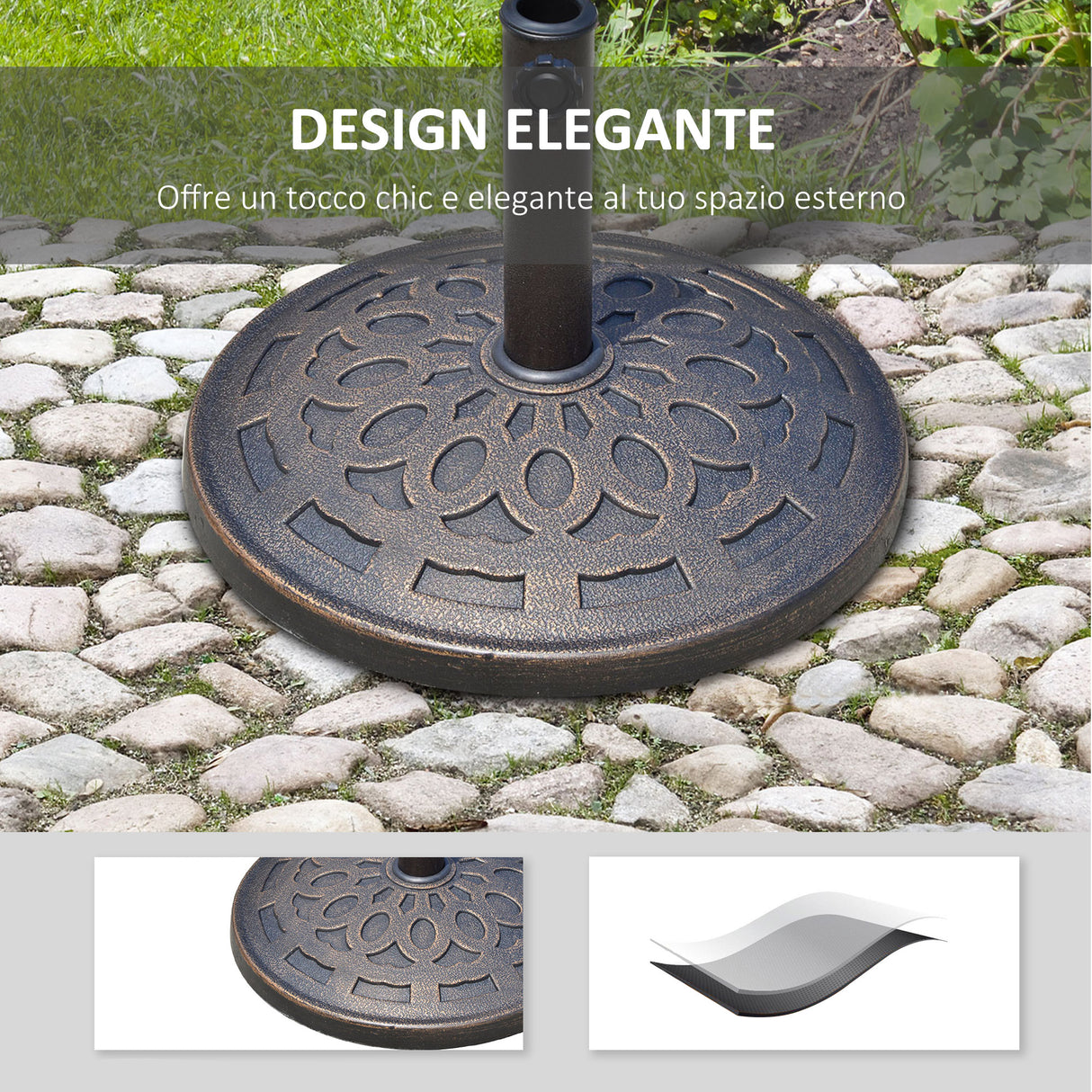 easycomfort base per ombrellone 12kg in resina 48.5x34cm per pali 38 48mm bronzo