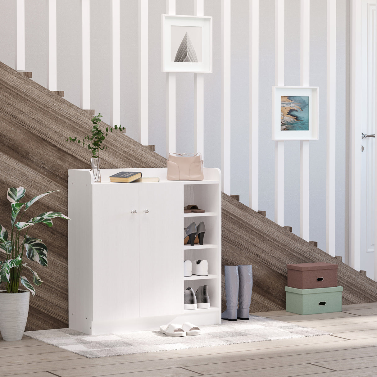easycomfort easycomfort armadio scarpiera bianca salvaspazio e moderna in legno per 12 paia di scarpe 4 ripiani aperti 83 x 30 x 90cm bianca ean 8054111846875