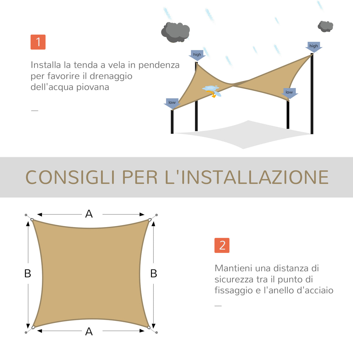 easycomfort easycomfort tende da sole a vela rettangolare protezione raggi uv in pe sabbia 4x6m