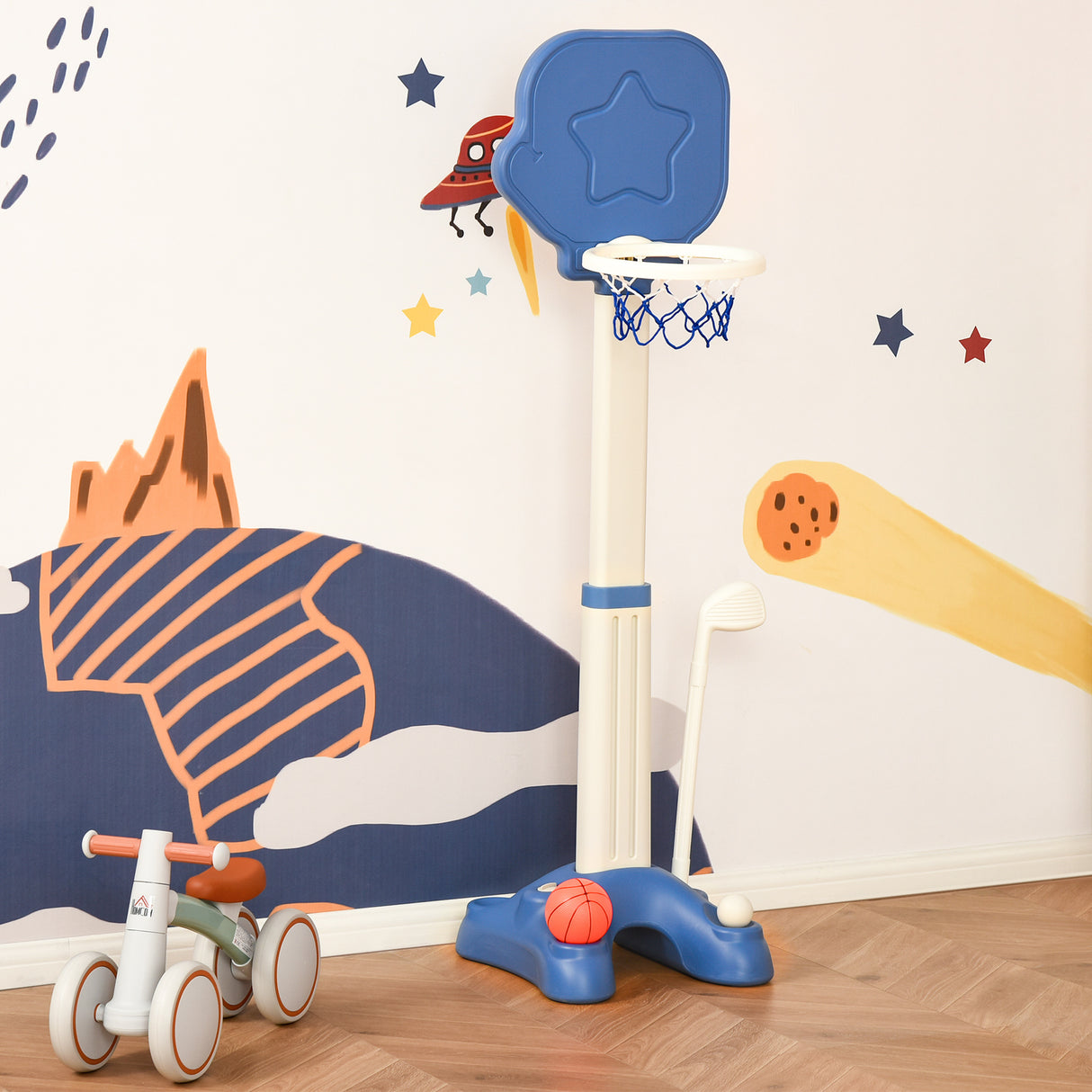 easycomfort easycomfort gioco 2 in 1 canestro per bambini con altezza regolabile e set golf eta 2 5 anni 46x41x116 153cm bianco e blu