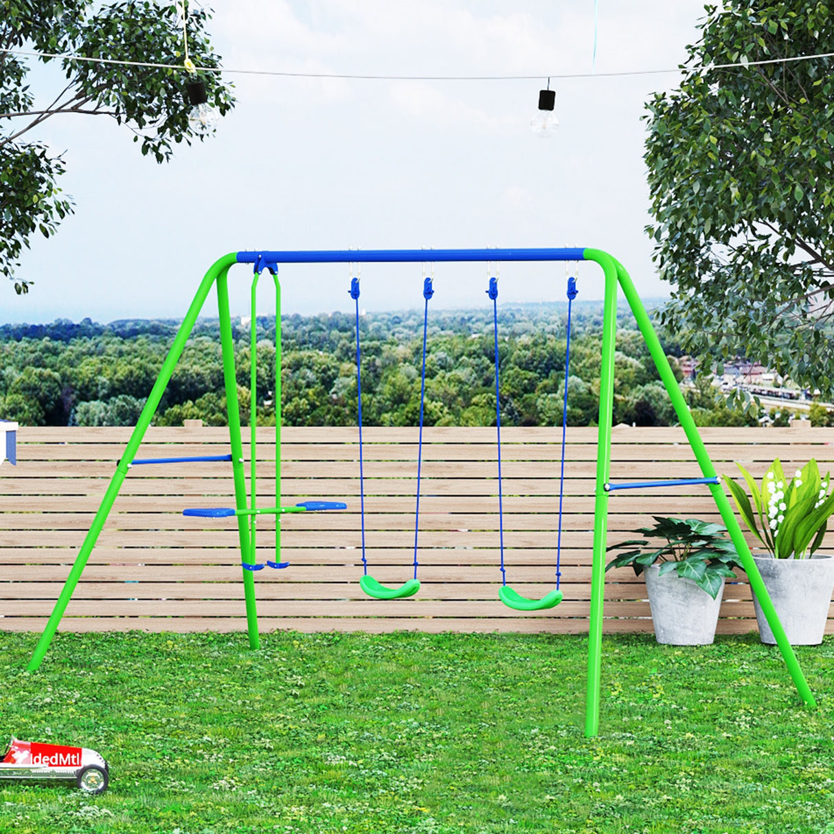 easycomfort easycomfort set altalene da giardino per 4 bambini 1 altalena doppia e 2 altalene singole capacita di peso 45kg altalena 180kg totale 280x140x178cm