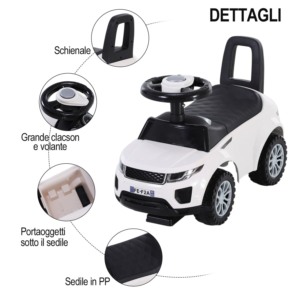 easycomfort easycomfort macchina cavalcabile giocattolo per bambini 12 36 mesi macchina a spinta con vano contenitore e schienale bianca