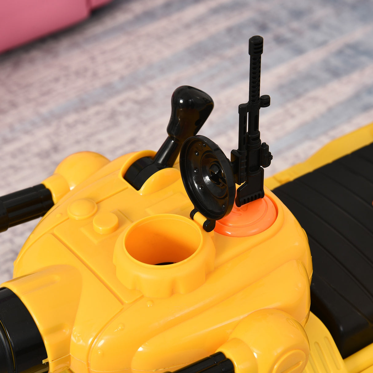 easycomfort easycomfort carro armato bambini con cannone spara palline e vano contenitore giochi cavalcabili per bambini 3 anni 68cmx24cmx41 5cm giallo