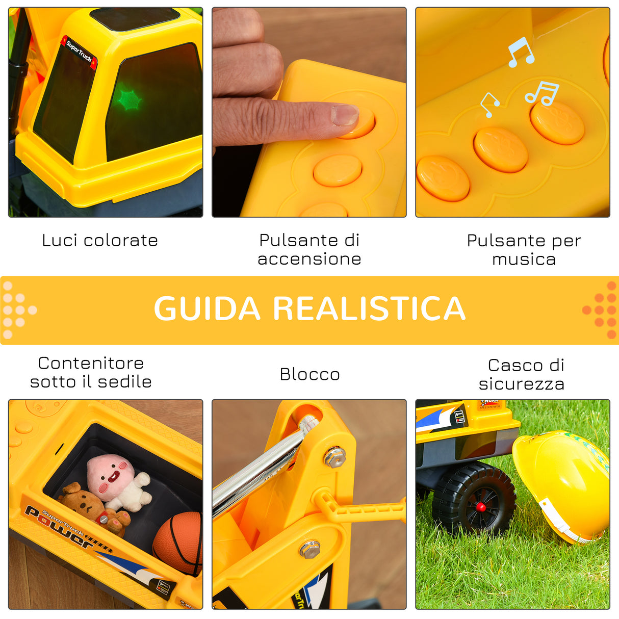easycomfort easycomfort ruspa giocattolo 2 in 1 con escavatore e mordente vano nascosto gioco cavalcabile bambini 2 3 anni 90x28x58cm giallo