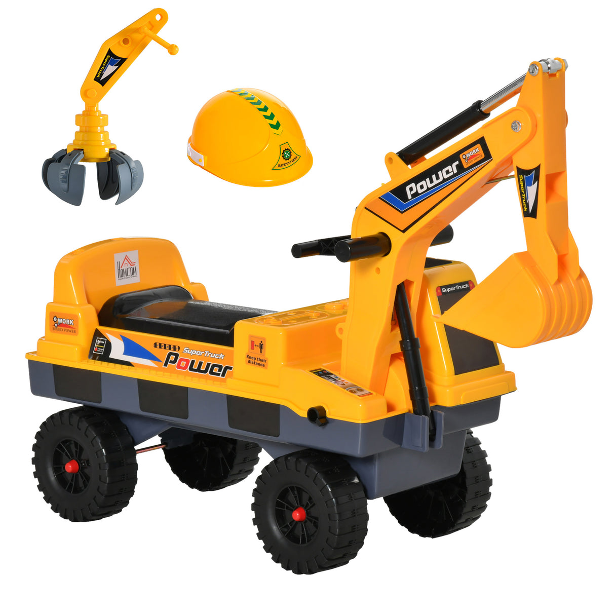 easycomfort easycomfort ruspa giocattolo 2 in 1 con escavatore e mordente vano nascosto gioco cavalcabile bambini 2 3 anni 90x28x58cm giallo