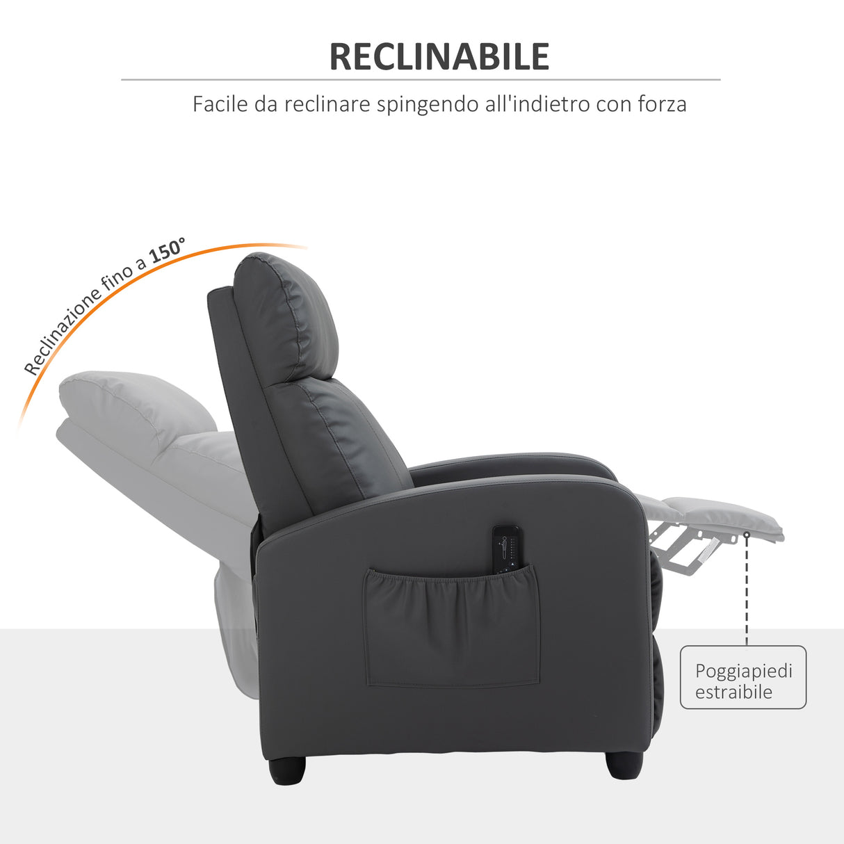 easycomfort easycomfort poltrona relax massaggiante con telecomando e 8 programmi reclinazione e poggiapiedi 68x88x98cm grigio