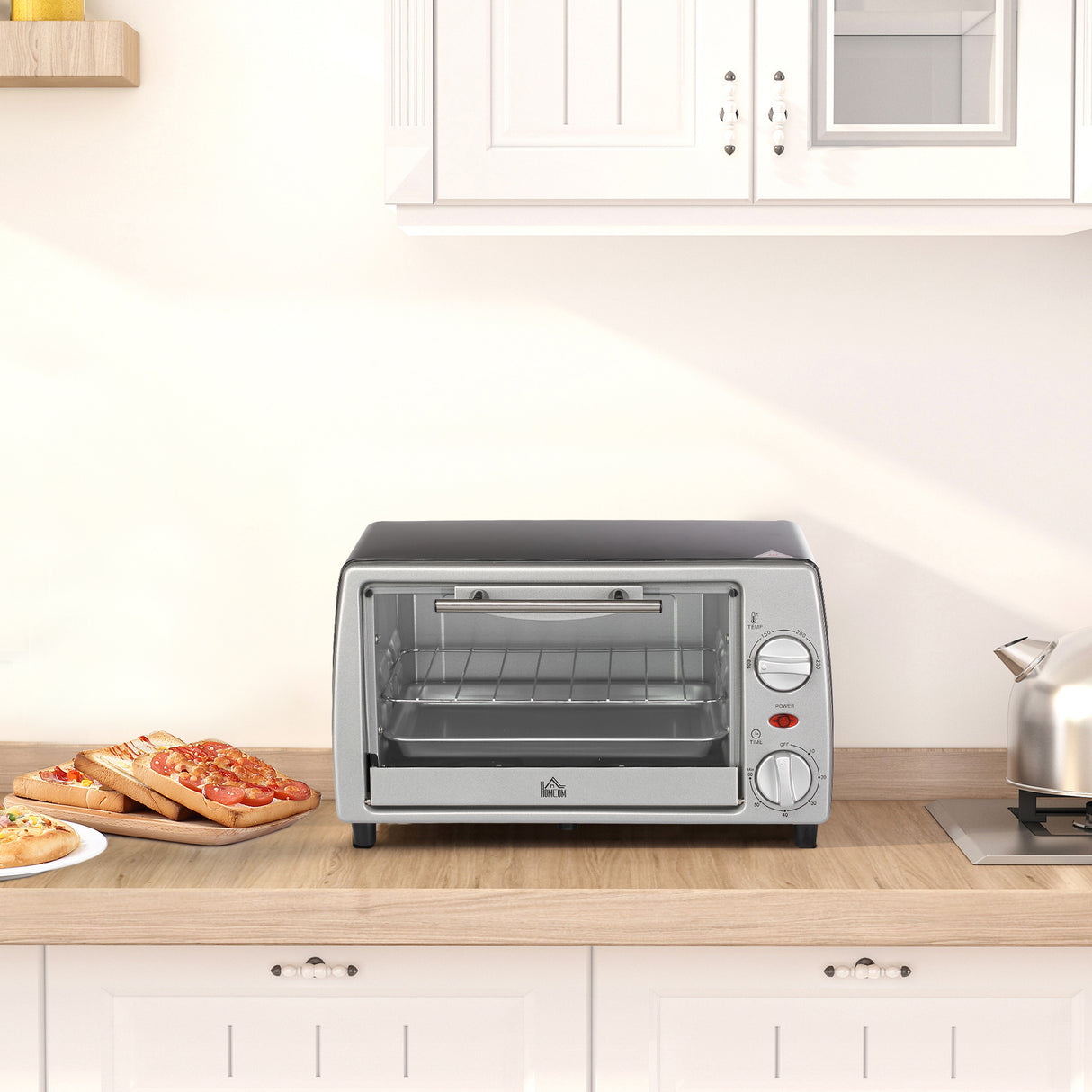 easycomfort easycomfort fornetto elettrico 10l temperatura regolabile e timer griglia e teglia incluse 750w 36 5x26x22cm argento nero