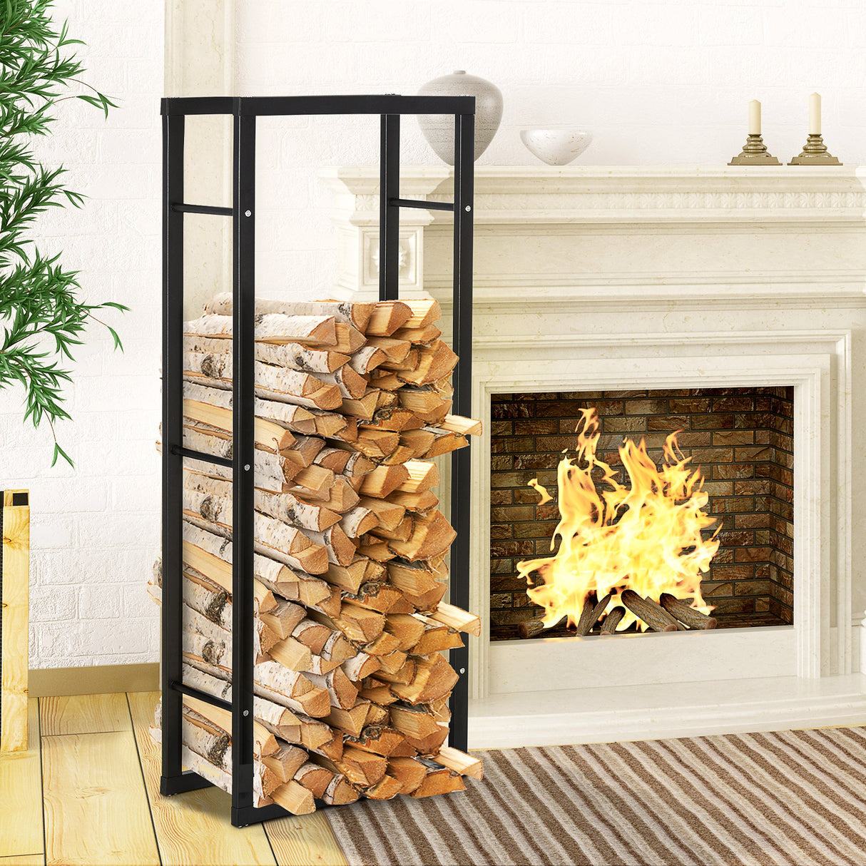 easycomfort easycomfort scaffale legnaia per casa e giardino portata 100kg nero 60x25x150cm