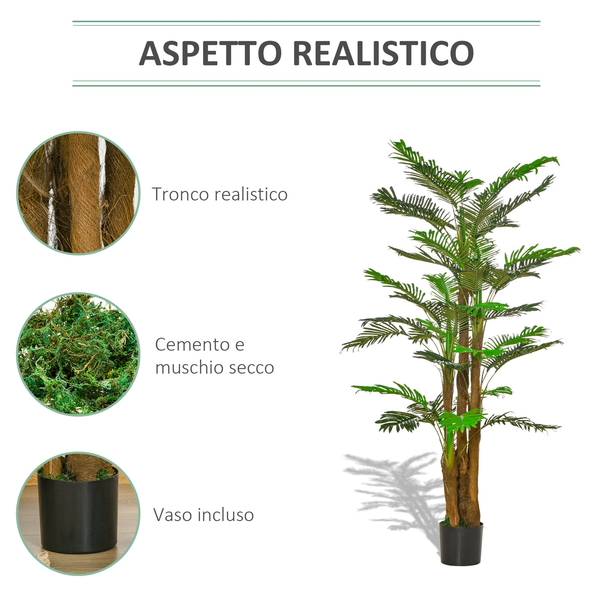 easycomfort palma artificiale in vaso con 42 foglie pianta finta realistica per interno ed esterno 185cm