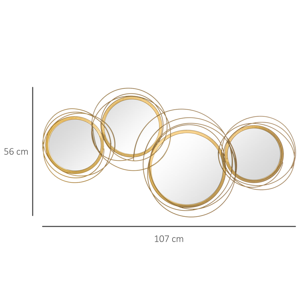 easycomfort easycomfort decorazione murale 3d in metallo wall art a cerchi con specchi 107x56cm oro