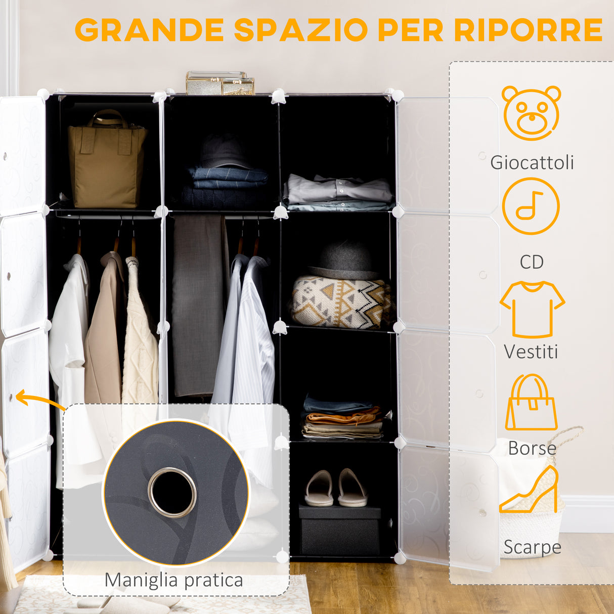 easycomfort easycomfort armadio guardaroba modulare cubi salvaspazio da casa bianco e nero in pp 111 x 47 x 145 cm ean 8054111849463