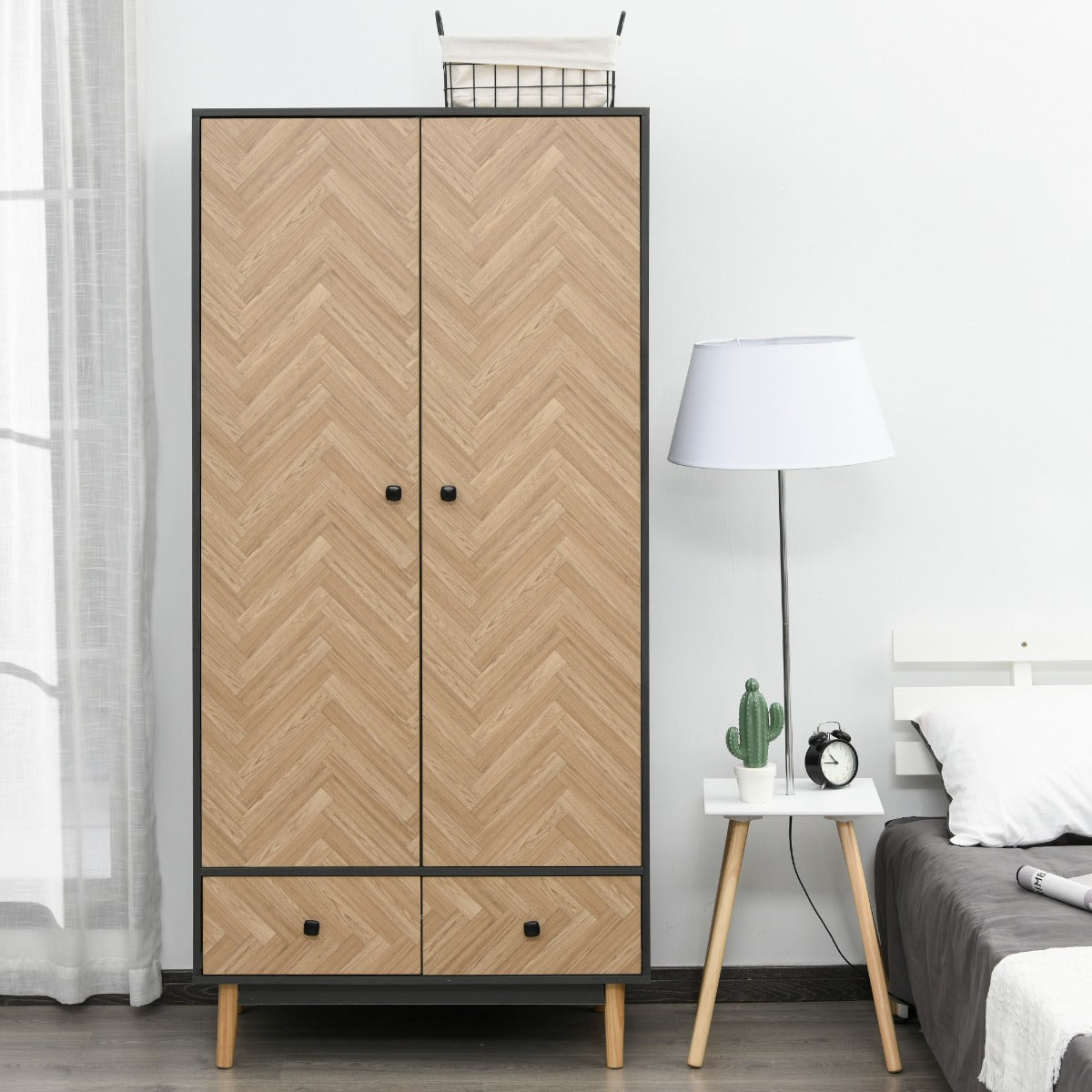 easycomfort easycomfort armadio 2 ante in legno con 4 vani 2 cassetti e appendiabiti grigio scuro 90x50x190cm