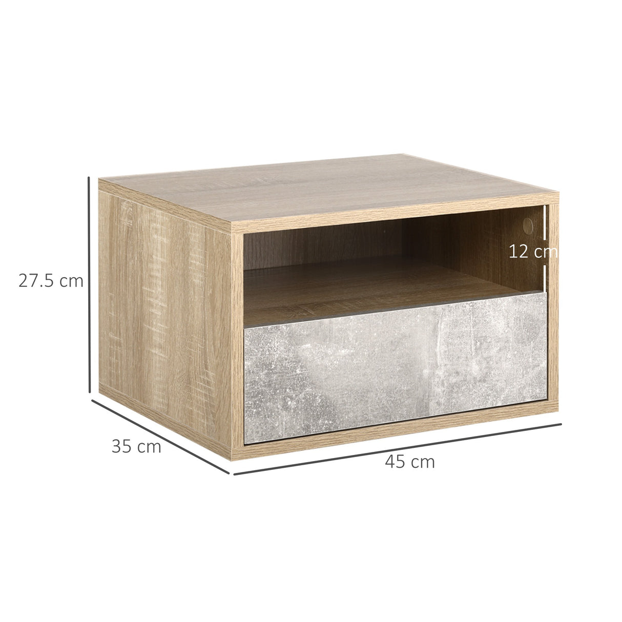 easycomfort easycomfort set 2 comodini sospesi con cassetto e ripiano 45x35x27 5cm grigio e color legno