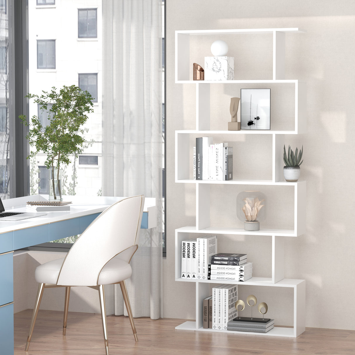 easycomfort easycomfort scaffale alto con 6 ripiani libreria scaffalatura in legno design moderno bianco 80 23 192cm ean 8054111844444
