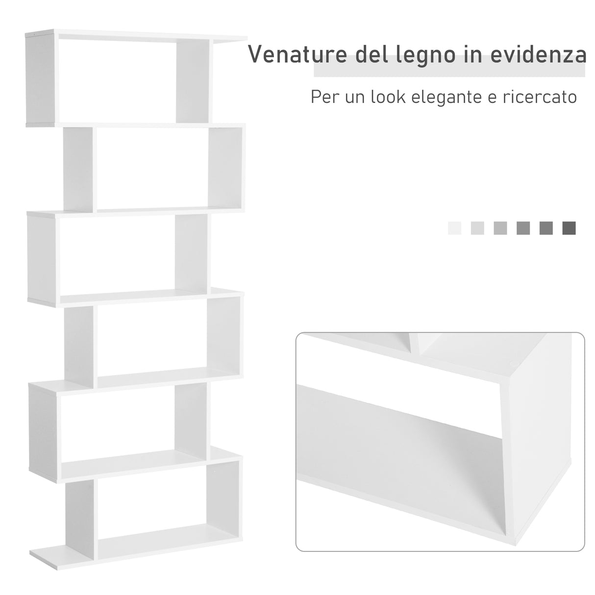 easycomfort easycomfort scaffale alto con 6 ripiani libreria scaffalatura in legno design moderno bianco 80 23 192cm ean 8054111844444