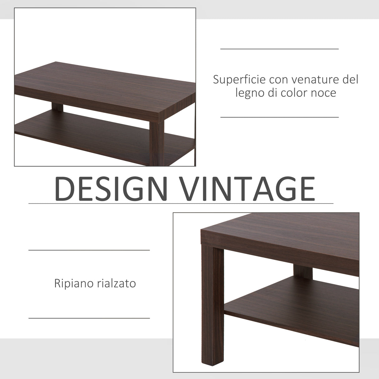 easycomfort easycomfort tavolino da salotto rettangolare classico con ripiano portaoggetti in legno 904544 5cm ean 8054111845045