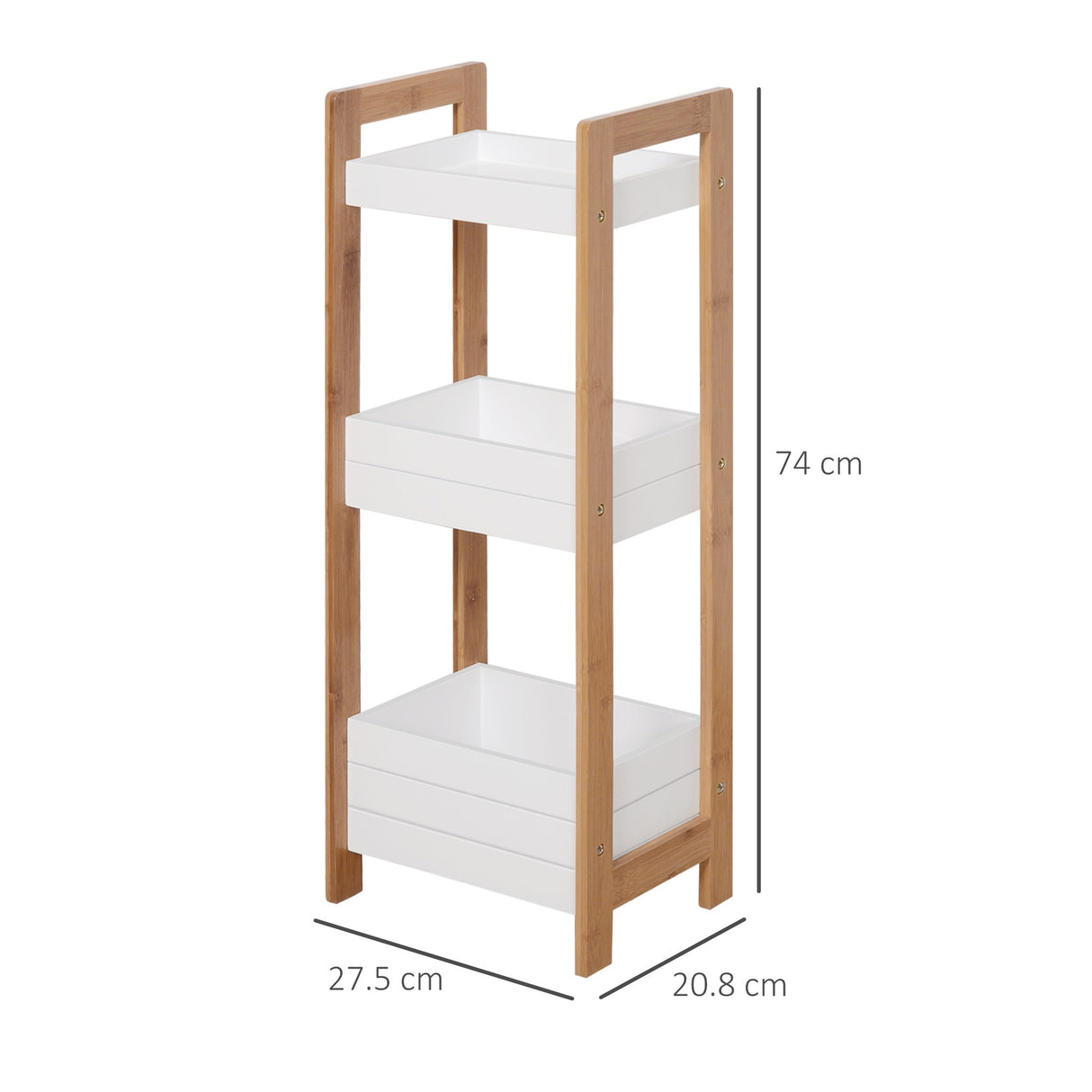 easycomfort easycomfort mobiletto bagno a 3 ripiani compatto in legno mdf bianco e bambu 27 5x20 8x74cm
