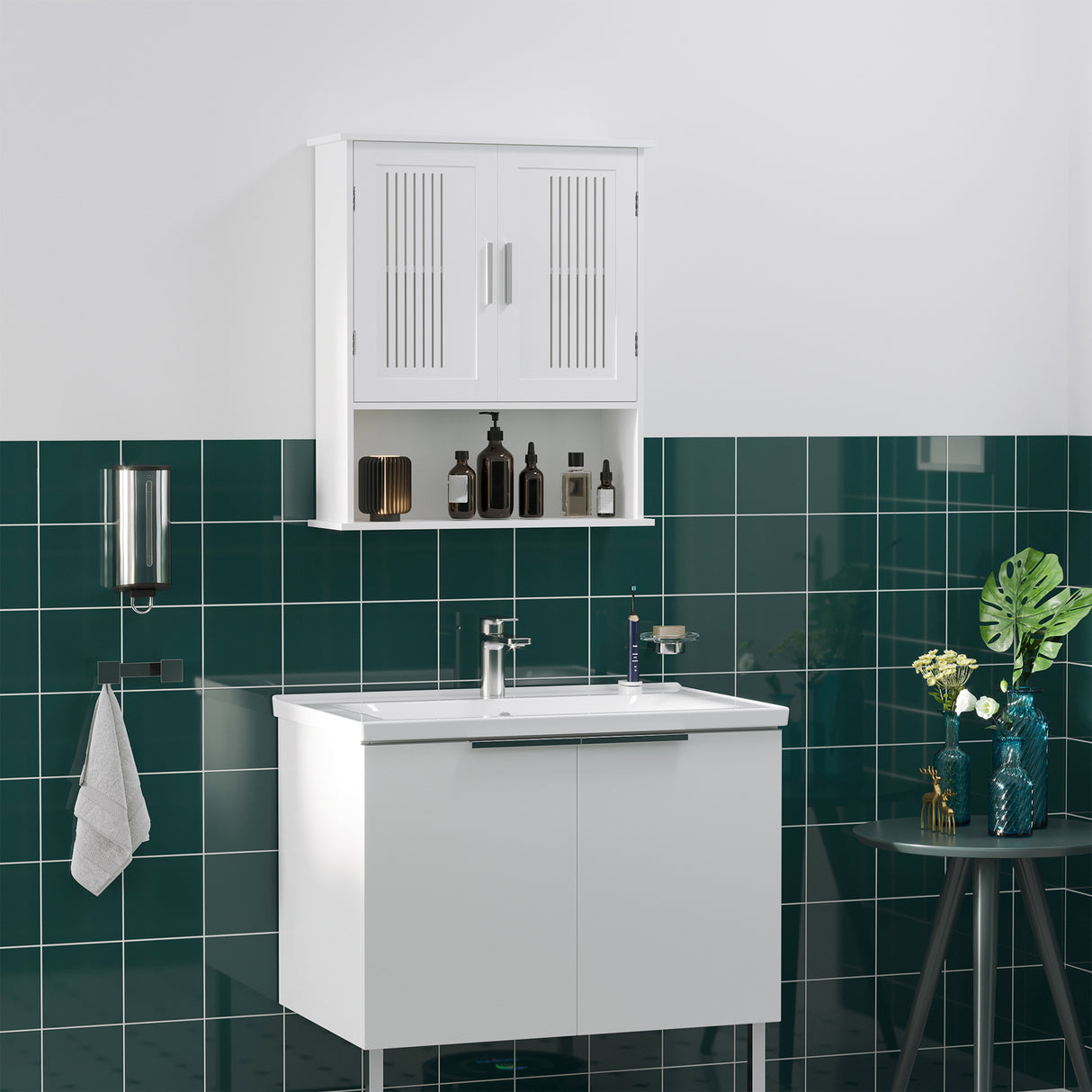 easycomfort easycomfort mobiletto da bagno a muro salvaspazio con armadietto e ripiano 60x20x70 cm bianco