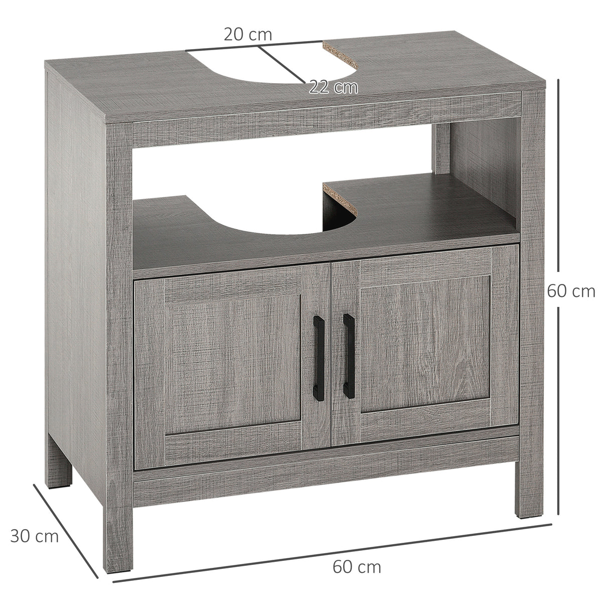 easycomfort easycomfort mobile sottolavabo con armadietto a 2 ante e ripiani in legno 60x30x60cm grigio