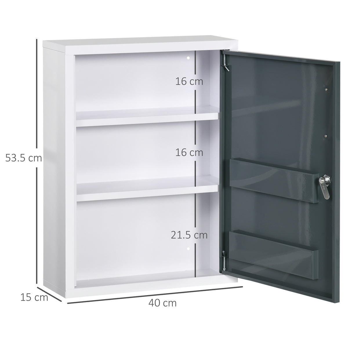 easycomfort easycomfort armadietto medicinali con 3 ripiani e blocco con chiavi in acciaio 40x15x53 5cm bianco e grigio