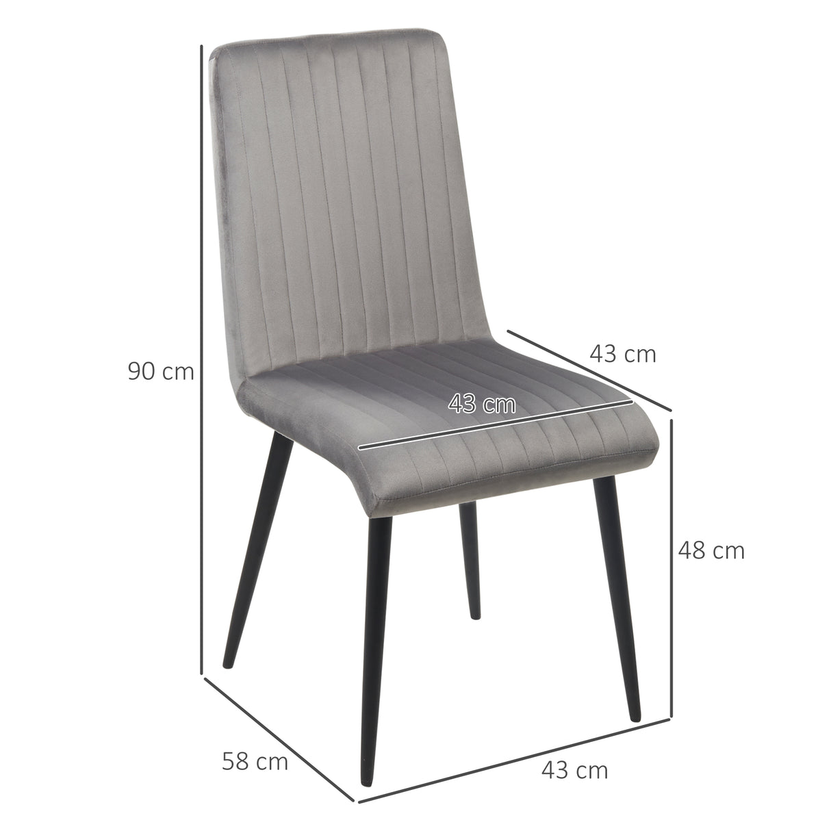 easycomfort easycomfort set 2 sedie da cucina imbottite e salvaspazio con gambe in acciaio 43x58x90 cm grigio e nero