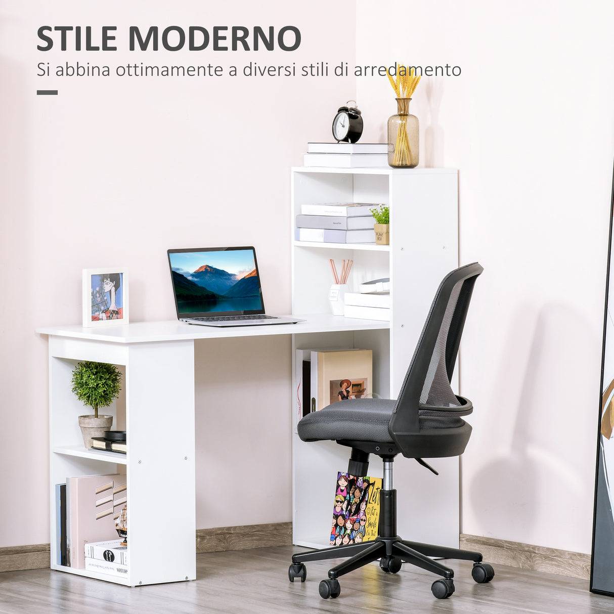 easycomfort easycomfort scrivania computer con libreria salvaspazio tavolo da pranzo per ufficio e studio 120x55x120 cm bianco ean 8054144130781