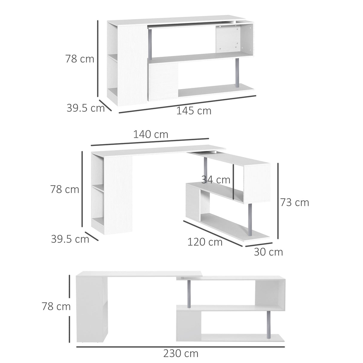 easycomfort easycomfort scrivania moderna angolare e girevole con libreria tavolo da pranzo in truciolato bianco 140x120x78 cm ean 8054144130217