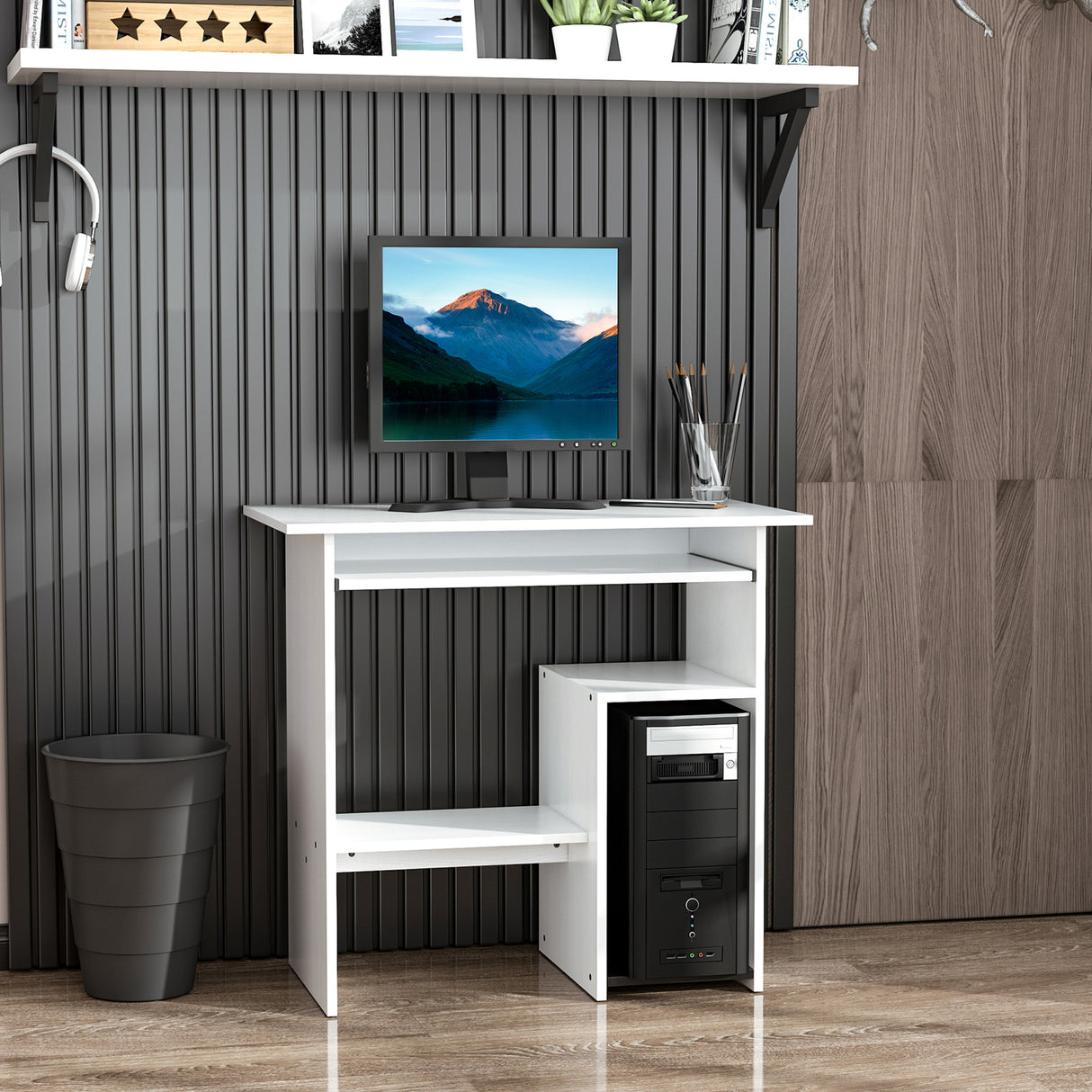 easycomfort easycomfort scrivania per computer porta pc moderna salvaspazio scrivania da uffcio con ripiano per cpu e mensola tastiera estraibile in legno 80x45x75cm bianco