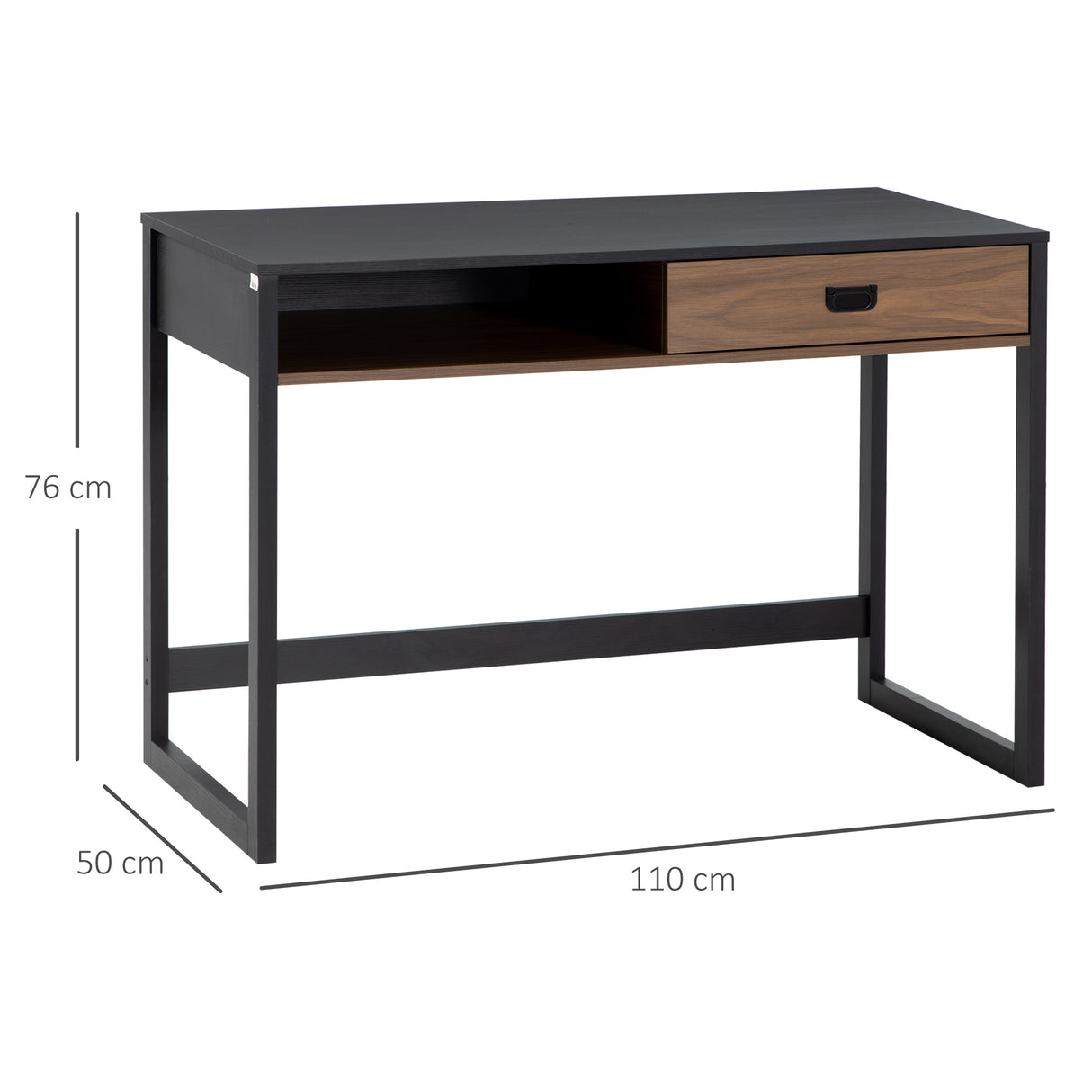 easycomfort easycomfort scrivania per camera e ufficio con cassetto stile industriale 110x50x76cm noce e nero