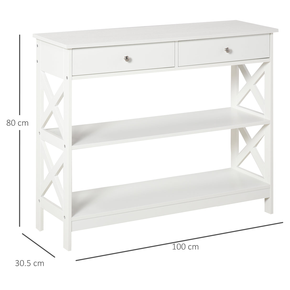 easycomfort easycomfort tavolo consolle con 2 cassetti e 2 mensole mobile da ingresso e soggiorno in mdf 100x30 5x80cm bianco ean 8054144133713