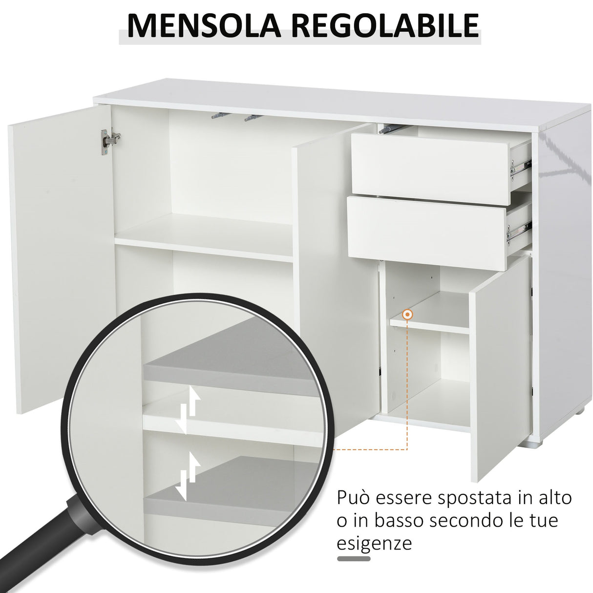 easycomfort easycomfort mobiletto multiuso in legno bianco con 2 cassetti e 2 armadietti con apertura a pressione 117x36x74 cm ean 8054111844659