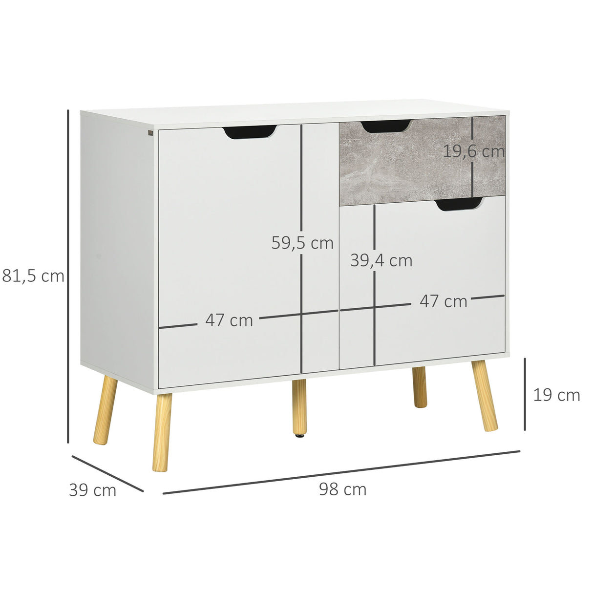 easycomfort easycomfort mobile da salotto con 2 armadietti a 2 ante e cassetto in truciolato e pino 98x39x81 5 cm grigio e bianco