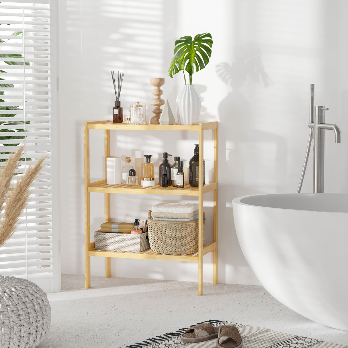 easycomfort easycomfort mobile multiuso 3 livelli salvaspazio in bambu per bagno e salotto 62x33x80cm