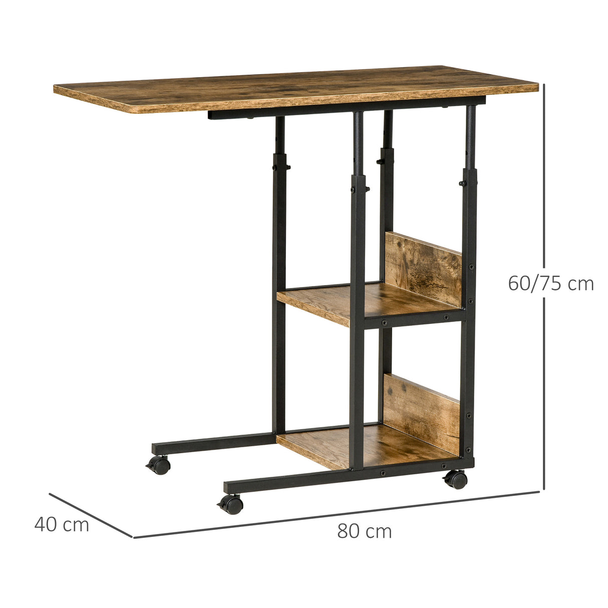 easycomfort easycomfort tavolino da salotto stile industriale altezza regolabile e 4 ruote con freno 80x40x60 75cm