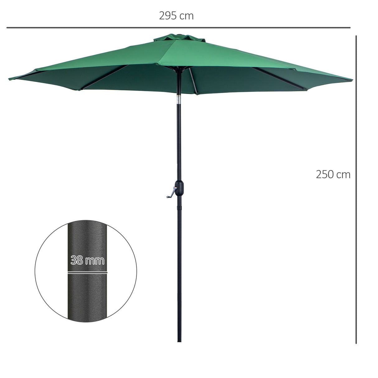 easycomfort easycomfort ombrellone da giardino con manovella e testa inclinabile 300x245cm verde