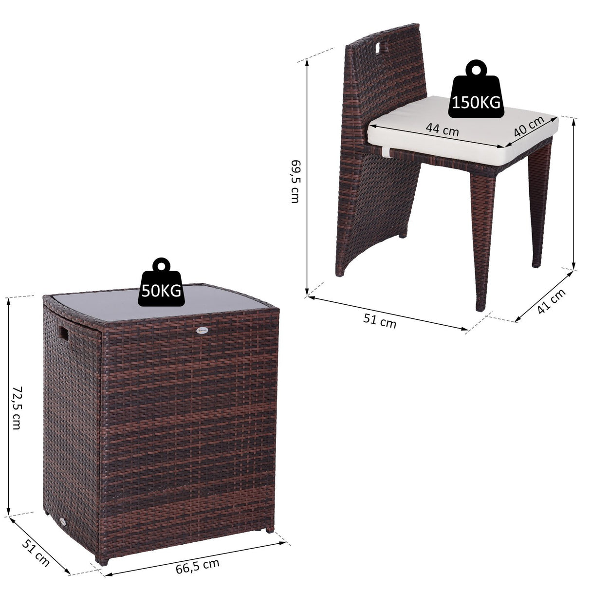 easycomfort easycomfort set mobili da giardino in rattan e ferro 3 pz set di tavolino e sedia con cuscino marrone e nero
