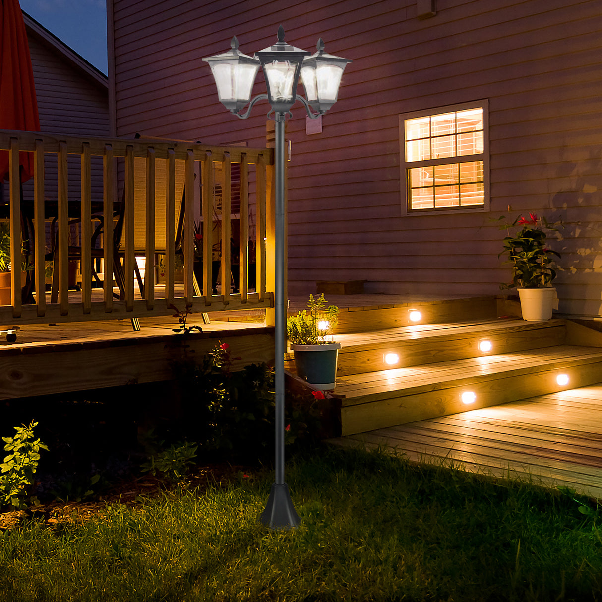 easycomfort lampione da giardino led a energia solare nero 182.5cm
