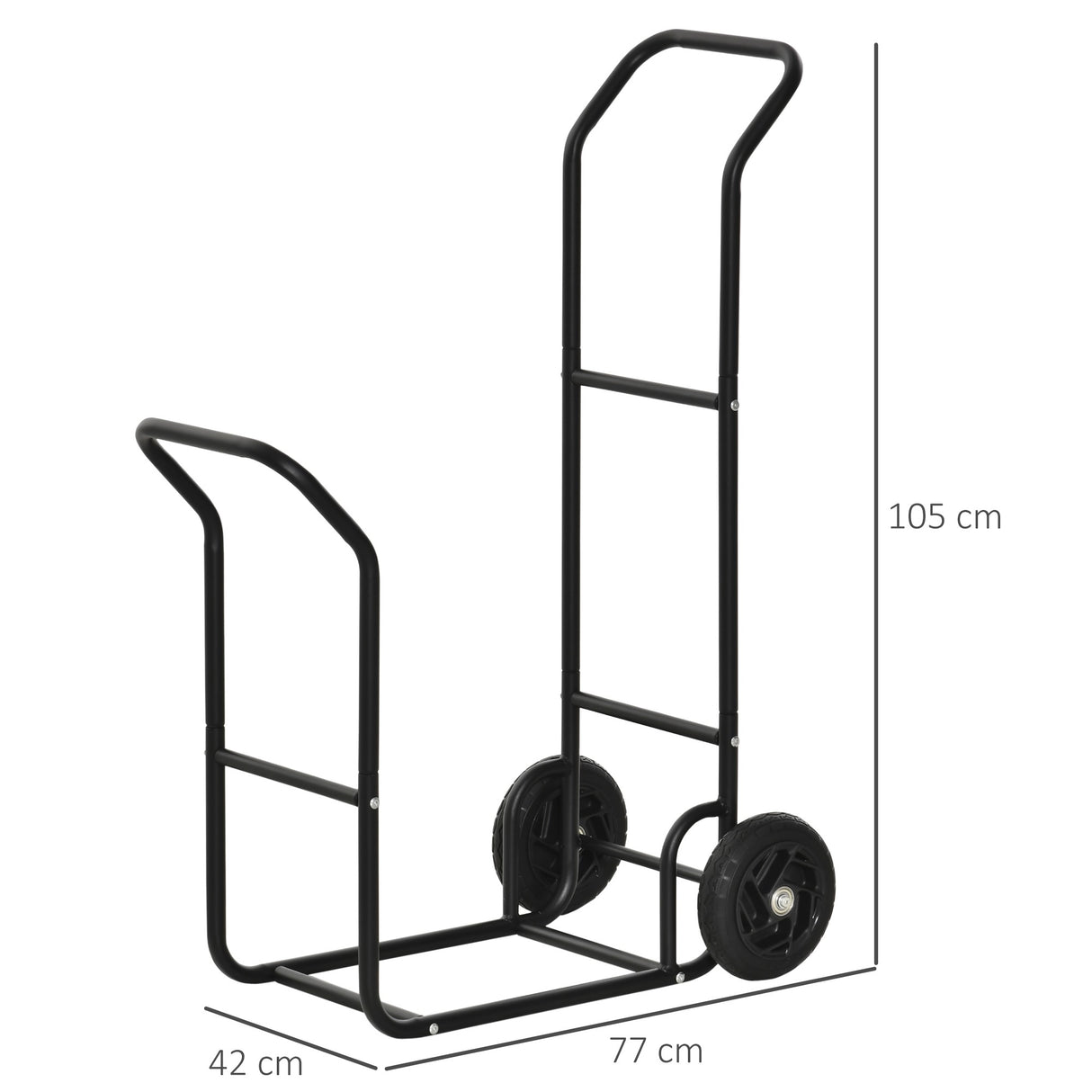 easycomfort carrello portalegna in acciaio con 2 ruote per interno ed esterno 77x42x105cm nero