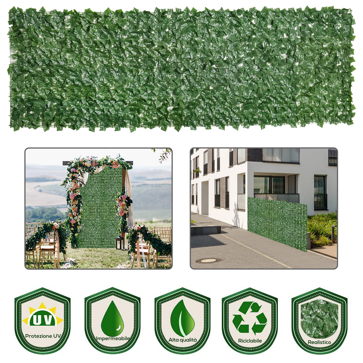 easycomfort rotolo di siepe artificiale per balcone e giardino in pe anti uv con foglie verde scuro 300x100cm