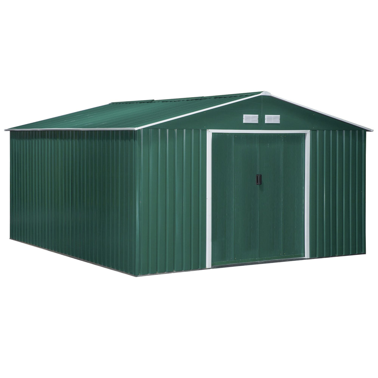 easycomfort casetta da giardino con 2 porte scorrevoli e 4 prese d aria in acciaio e pp 340x386x200cm verde