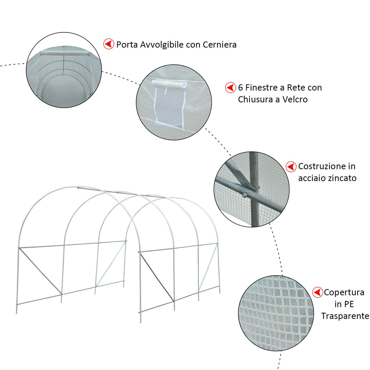 easycomfort easycomfort serra da giardino a tunnel per piante in pe con tubi in ferro bianco 450x200x200cm