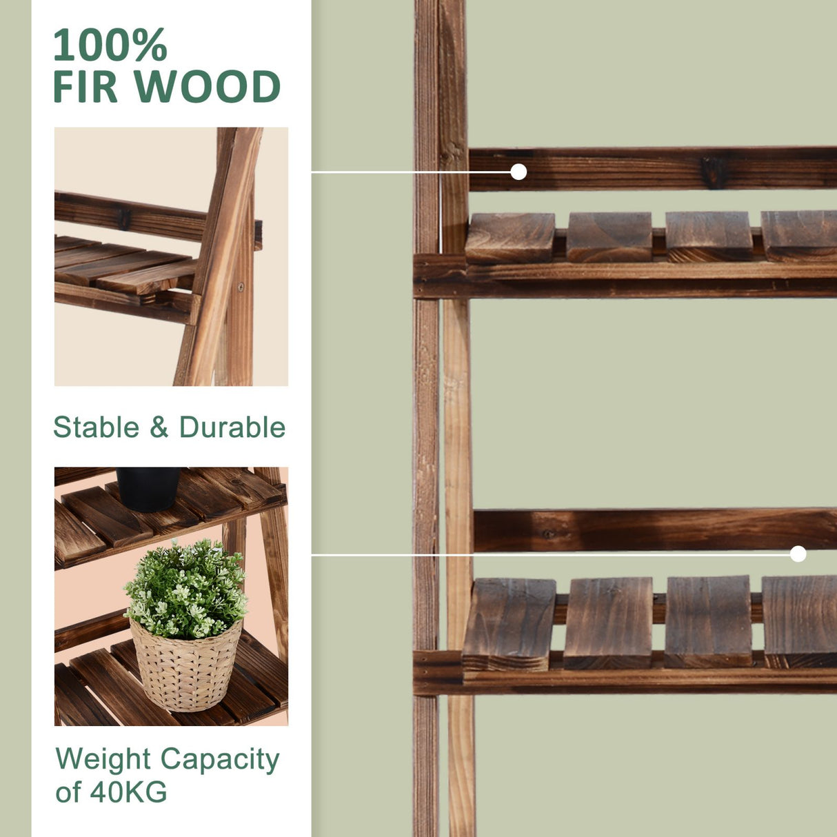 easycomfort scaffale portapiante pieghevole portavasi in legno di abete con 3 livelli da esterno 80x37x93cm