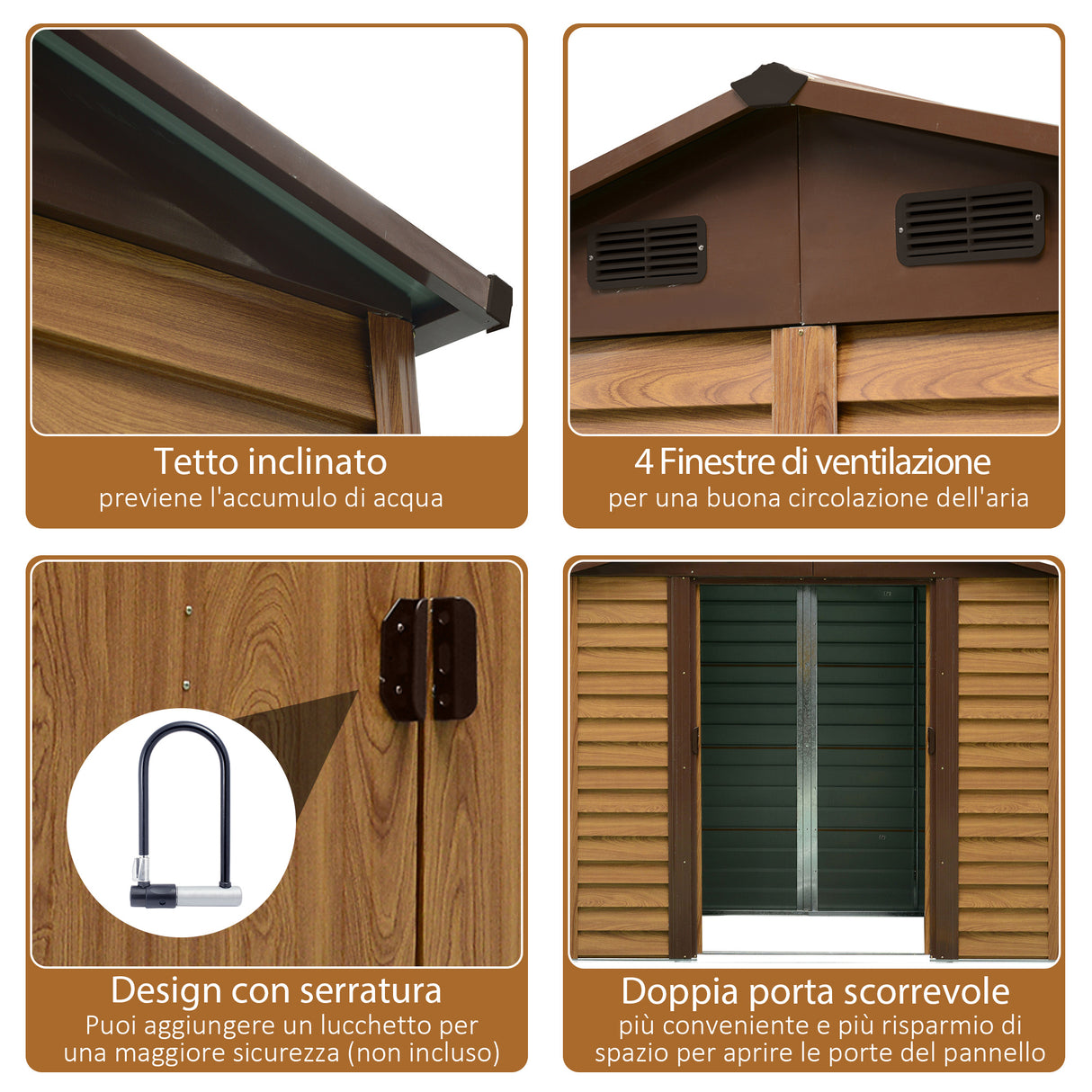 easycomfort casetta da giardino porta attrezzi con porte scorrevoli e pareti effetto legno 152x235.7x208.7cm