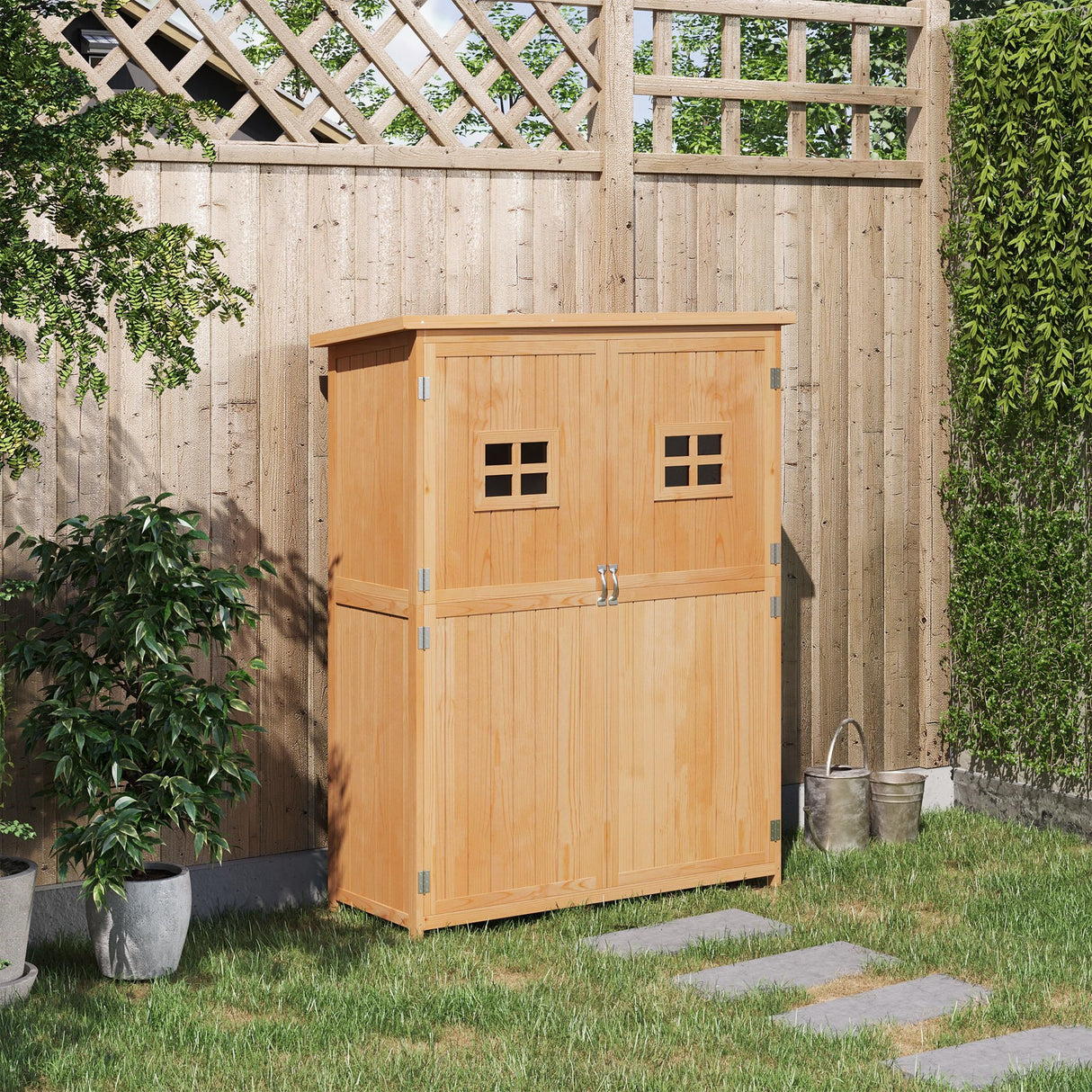 easycomfort casetta da giardino legno con porta doppia mensole e finestre 127.5x50x164cm 35540