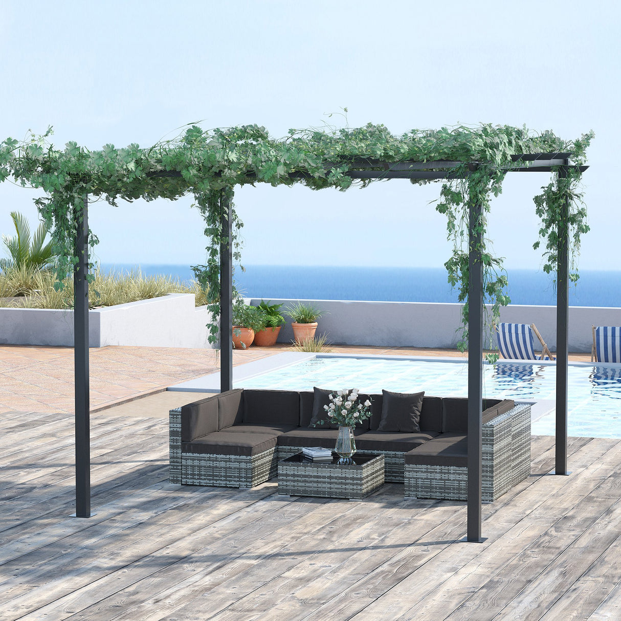 easycomfort pergolato da giardino struttura in metallo nero 300 x 300 x 230 cm